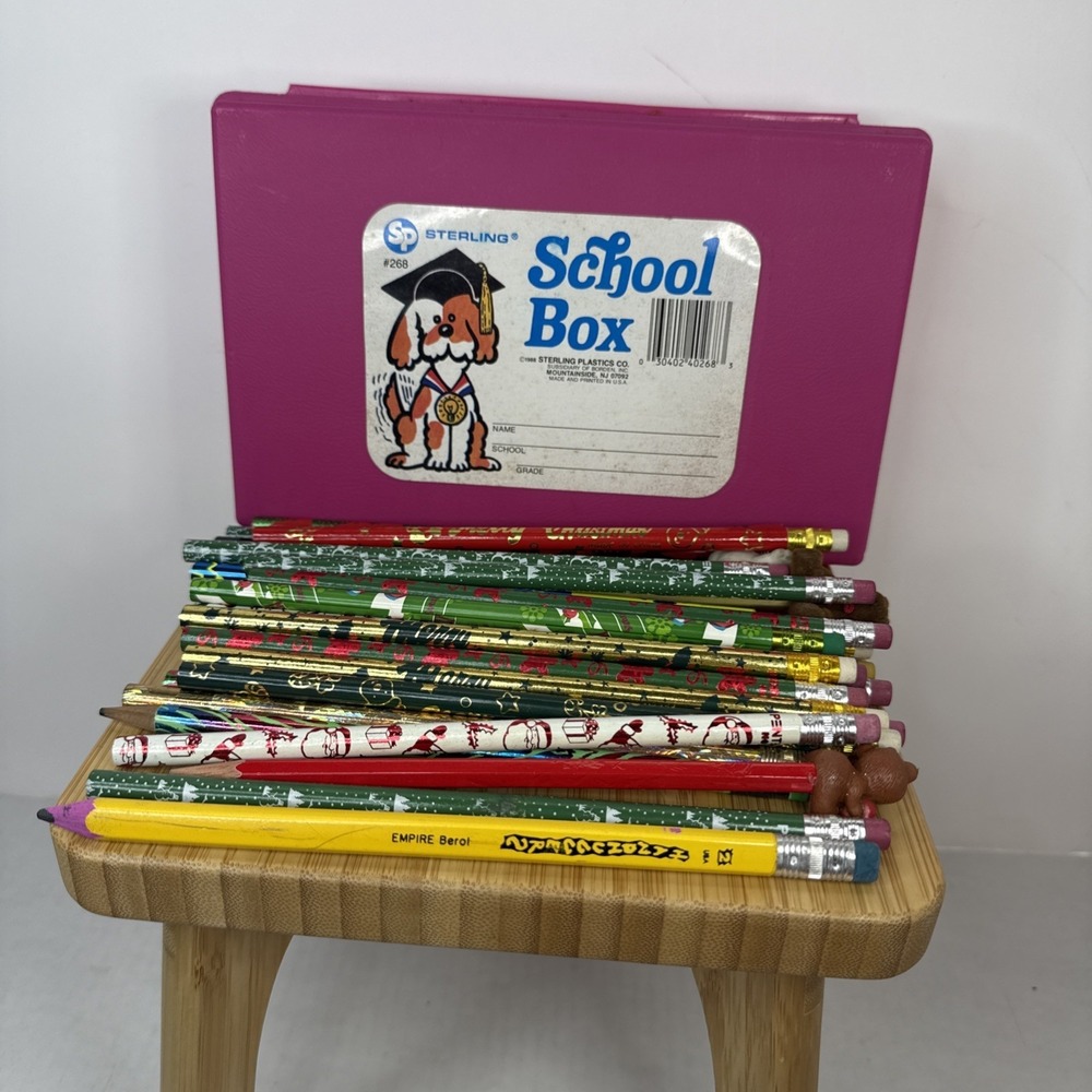 Sterling‎ Pink School Box #268 80s 1988 With 32 VTG Holiday School Pencils